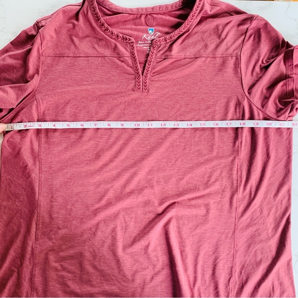 Kuhl Womens Short Sleeve V Neck Heather Mauve Embroidered Neck Tshirt | XL - Picture 4 of 10